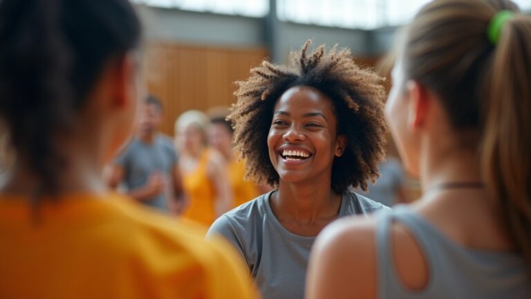 Groep volwassen recreatieve volleyballers in een sporthal